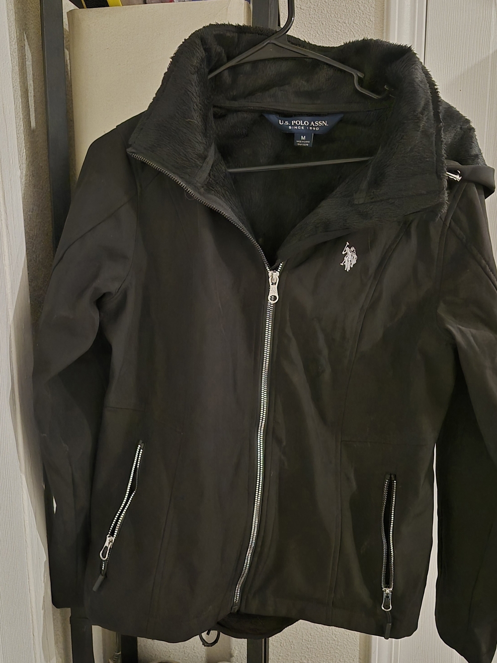 U.S. Polo Assn. Black Faux-Fur Collar Zip Front Jacket